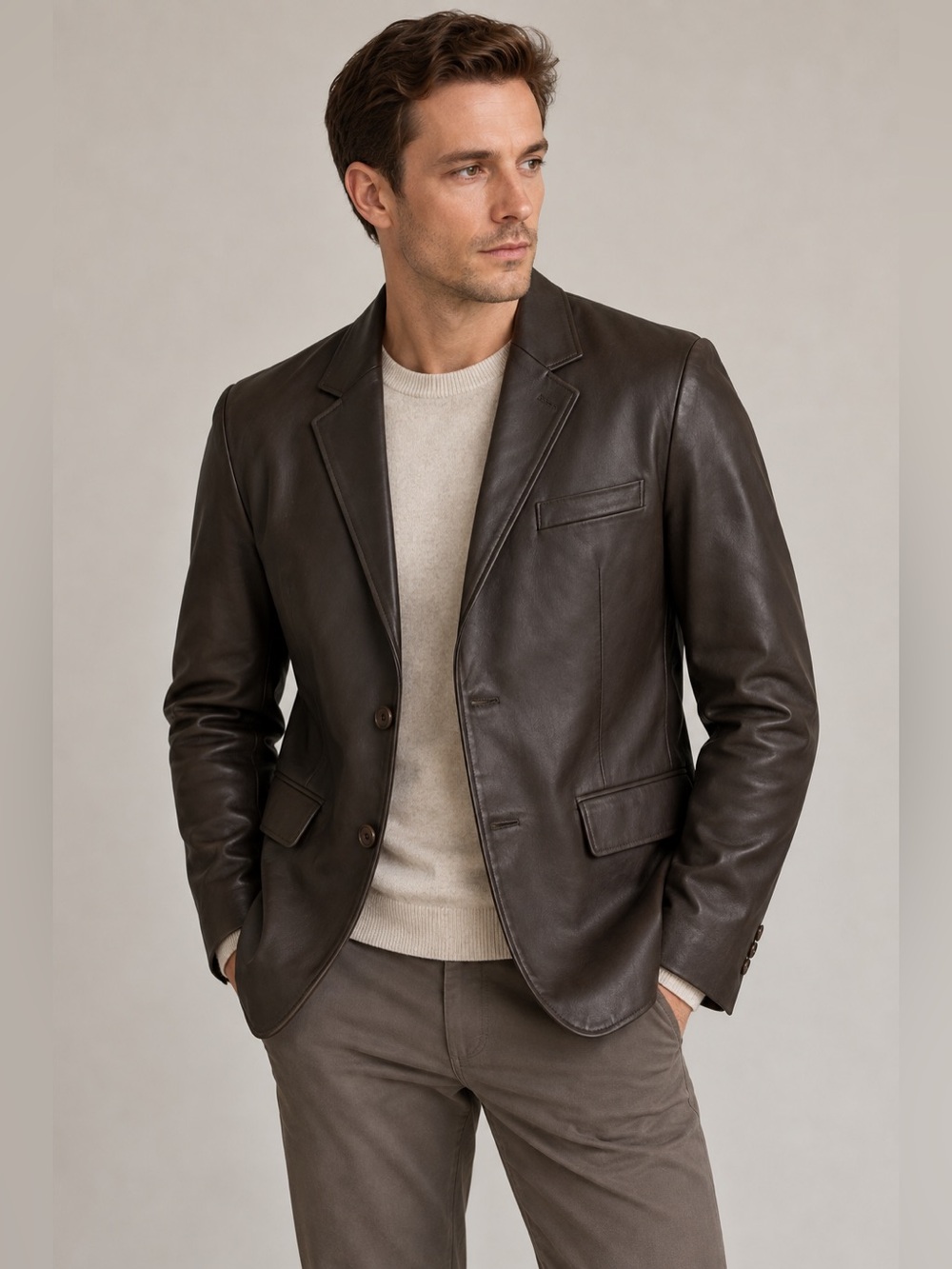 LeatherCult Dark Brown Napa Leather Blazer 36R